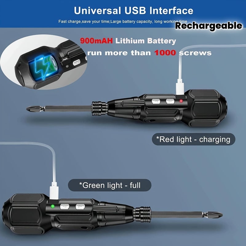 Black 3.6V Rechargeable Electric Screwdriver Set with Flashlight Mini Lithium USB Charging - Image 1