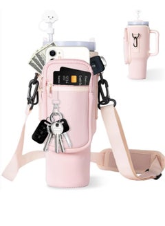 Reema Water Bottle Carrier Bag with Phone Pocket for Stanley 40oz Tumbler Neoprene Water Bottle Holder Pouch with Adjustable Strap Bollus with Carabiner for Stanley Cup Accessories  - Image 1
