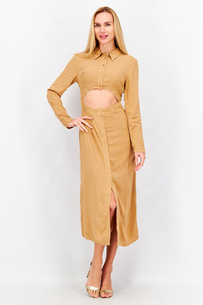 ASOS فستان ميدي بكم طويل للنساء مع قطع، حجر - Image 1