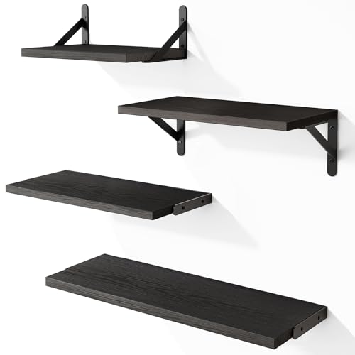 YGEOMER Wall Shelves, Black Floating Shelves Different Sizes for Living Room, Bathroom, Bedroom, Kitchen, Home Decor (Set of 4) - Image 1