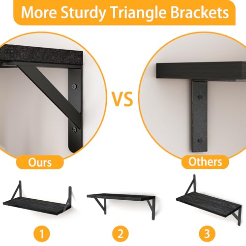 YGEOMER Wall Shelves, Black Floating Shelves Different Sizes for Living Room, Bathroom, Bedroom, Kitchen, Home Decor (Set of 4) - Image 4