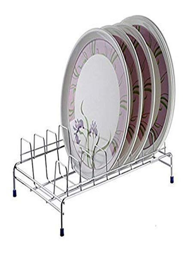 Gcrox Stainless Steel Plate Stand for 8 Plate Kitchen Rack Plate Storage Thali Stand Plate Drainer for Home & Kitchen | Size: 13x10x5.5 Inch - Image 1