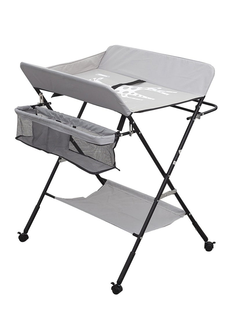 Arabest Portable Foldable Waterproof Baby Changing Table with Wheels Portable Nursery Organizer for Newborn Essentials Grey  - Image 1