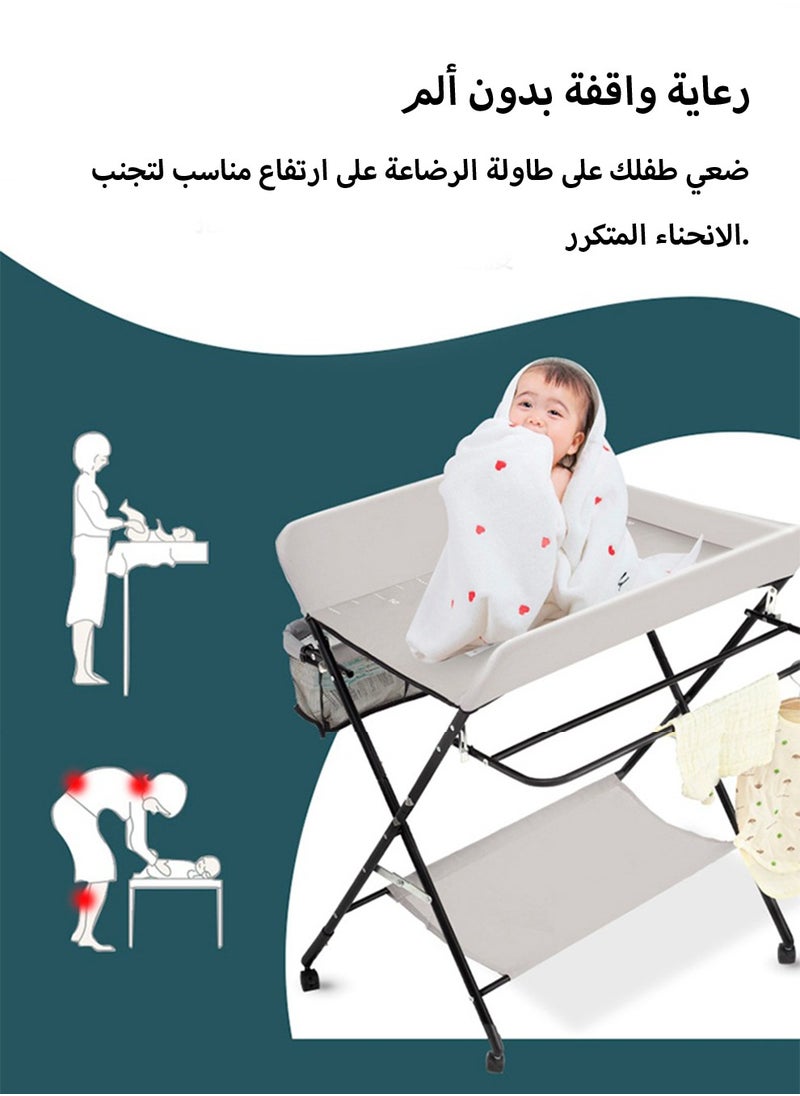 Arabest Portable Foldable Waterproof Baby Changing Table with Wheels Portable Nursery Organizer for Newborn Essentials Grey  - Image 2