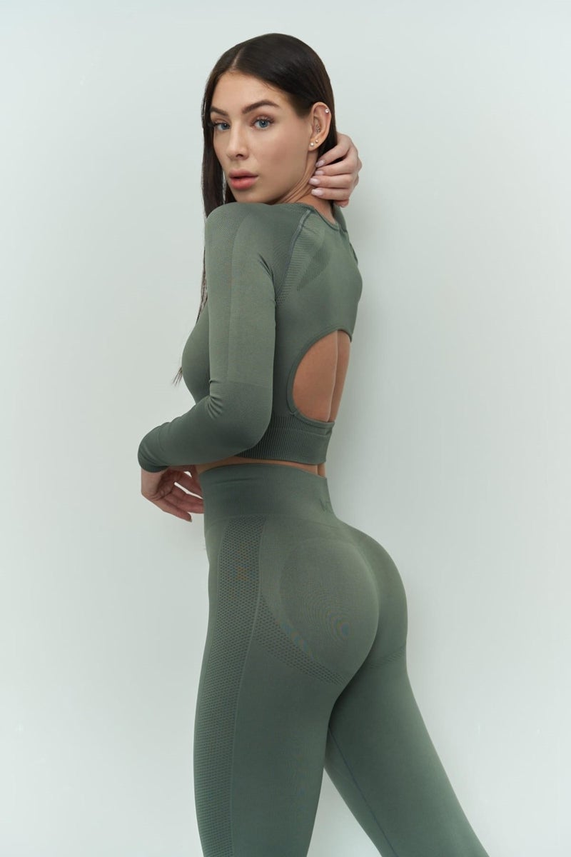 Mai Collection Sandra Green Long Sleeve Crop  - Image 1
