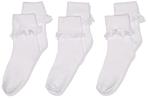 Jefferies Socks Girl's Eyelet Lace Socks 3 Pair Pack, White, X-Small - Image 1