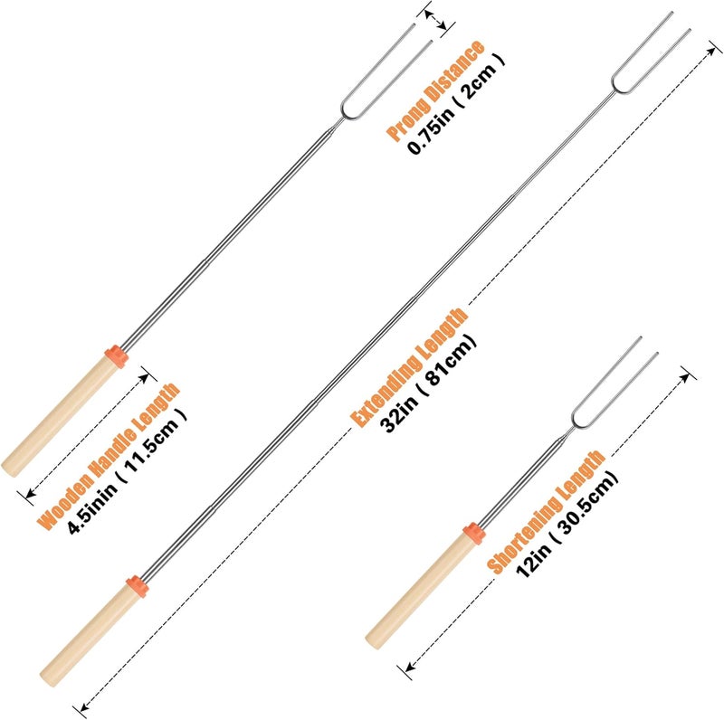 Briout Marshmallow Roasting Sticks - Smores Stick for Fire Pit - Hot Dog Campfire Skewers Marshmallow Camping 32 Inch Long Extendable Forks - 5 Pack - Image 2