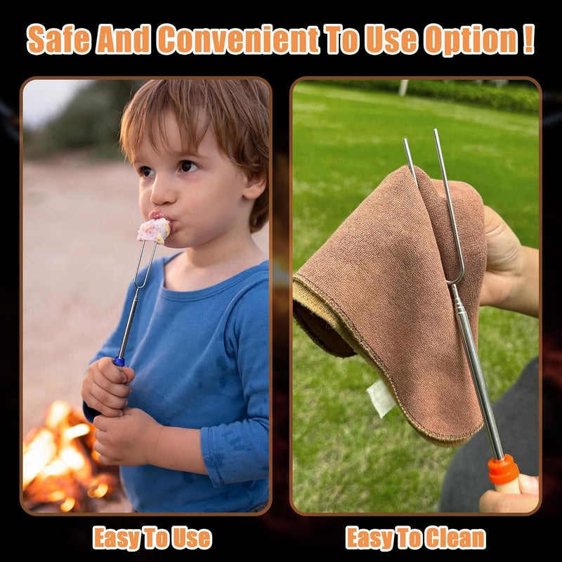 Briout Marshmallow Roasting Sticks - Smores Stick for Fire Pit - Hot Dog Campfire Skewers Marshmallow Camping 32 Inch Long Extendable Forks - 5 Pack - Image 4