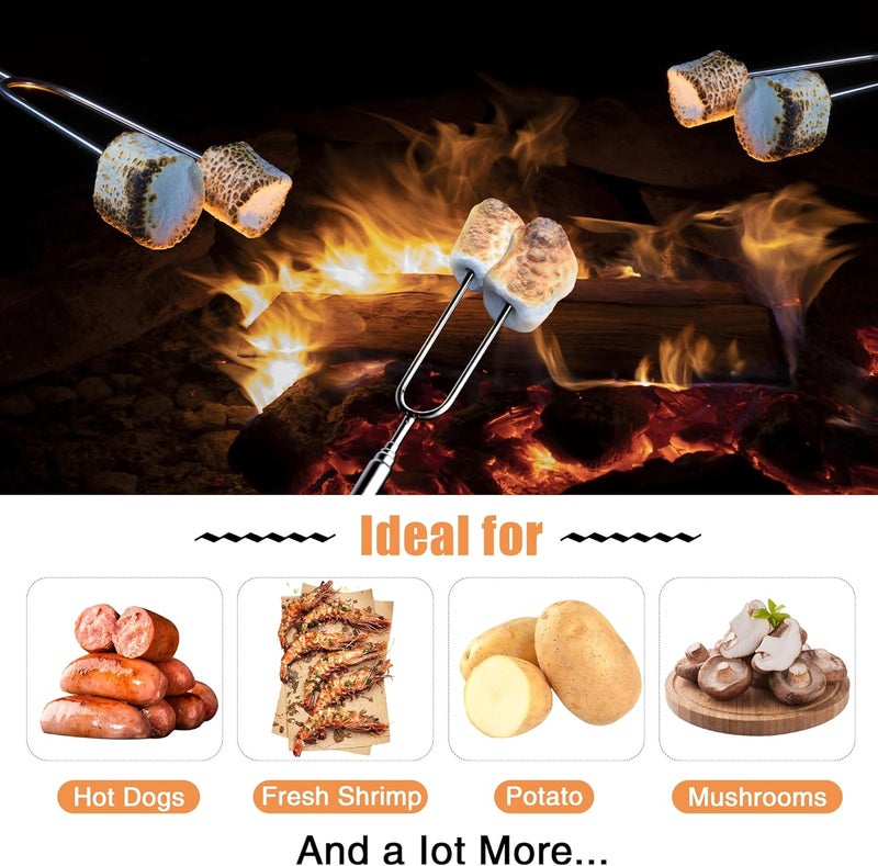 Briout Marshmallow Roasting Sticks - Smores Stick for Fire Pit - Hot Dog Campfire Skewers Marshmallow Camping 32 Inch Long Extendable Forks - 5 Pack - Image 5