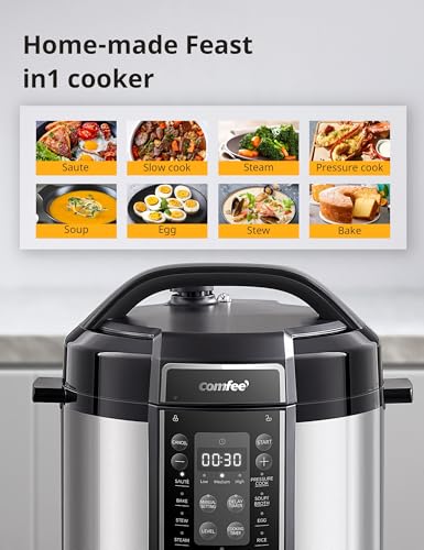 Comfee' COMFEE’ Pressure Cooker 6 Quart with 13 Cooking Functions, Olla de Presion Non-Stick Pot Yogurt Maker Rice Cooker Slow Cooker Sauté Steamer, Healthy Ceramic Inner Pot - Image 2