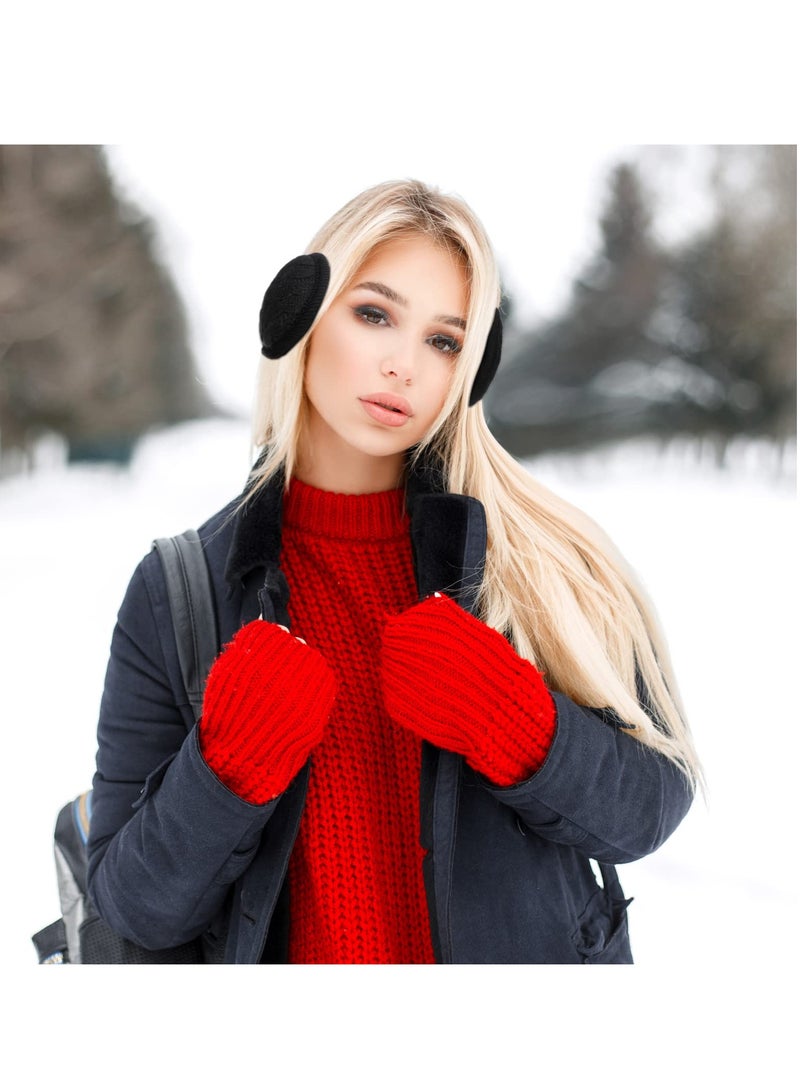 SOLARAE 2Pieces Foldable Ear Warmers Adjustable Knitted Earmuffs with Fuzzy Fleece Lining Unisex Furry Winter Earmuffs - Image 4