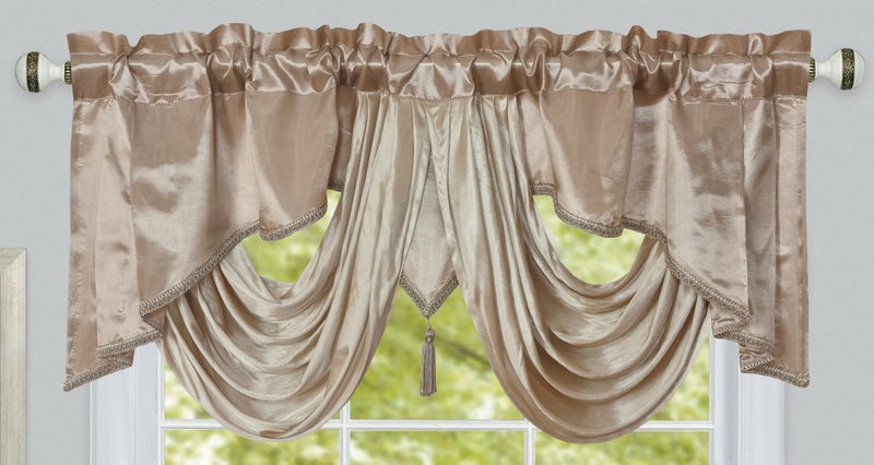 GOHD Golden Ocean Home Decor GOHD Valarie Fancy Window Valance 54 x 18 Taffeta Fabric with Soft Satin Swag Add Some Royal luxruy Accent to Your Home Sand