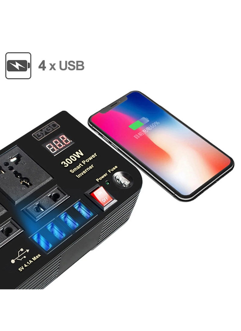 Generic 300W Car Power Inverter With 4 USB Socket Auto Charger Converter DC 12V To AC 220V Fast Charging Part  - Image 3