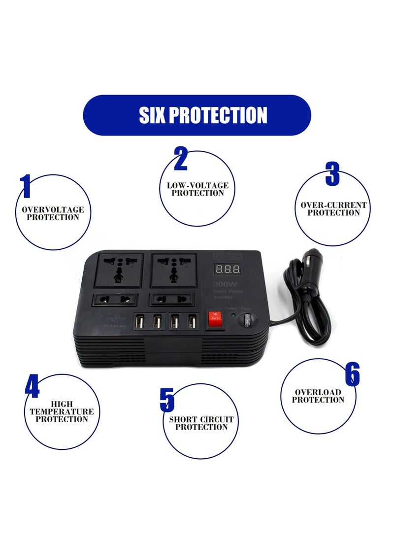 Generic 300W Car Power Inverter With 4 USB Socket Auto Charger Converter DC 12V To AC 220V Fast Charging Part  - Image 2