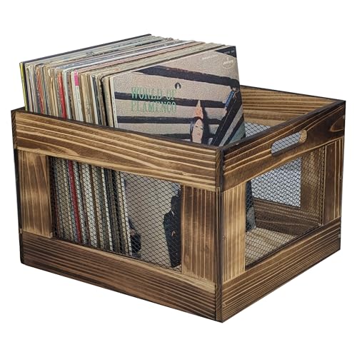 ARTAWEIN Vinyl Record Storage Crate Wooden Record Holder for Albums Holds up to 80100 LPs Rustic Vintage Style Organizer Box with Handles Easy Assembly Display for Music Room Office - Image 1