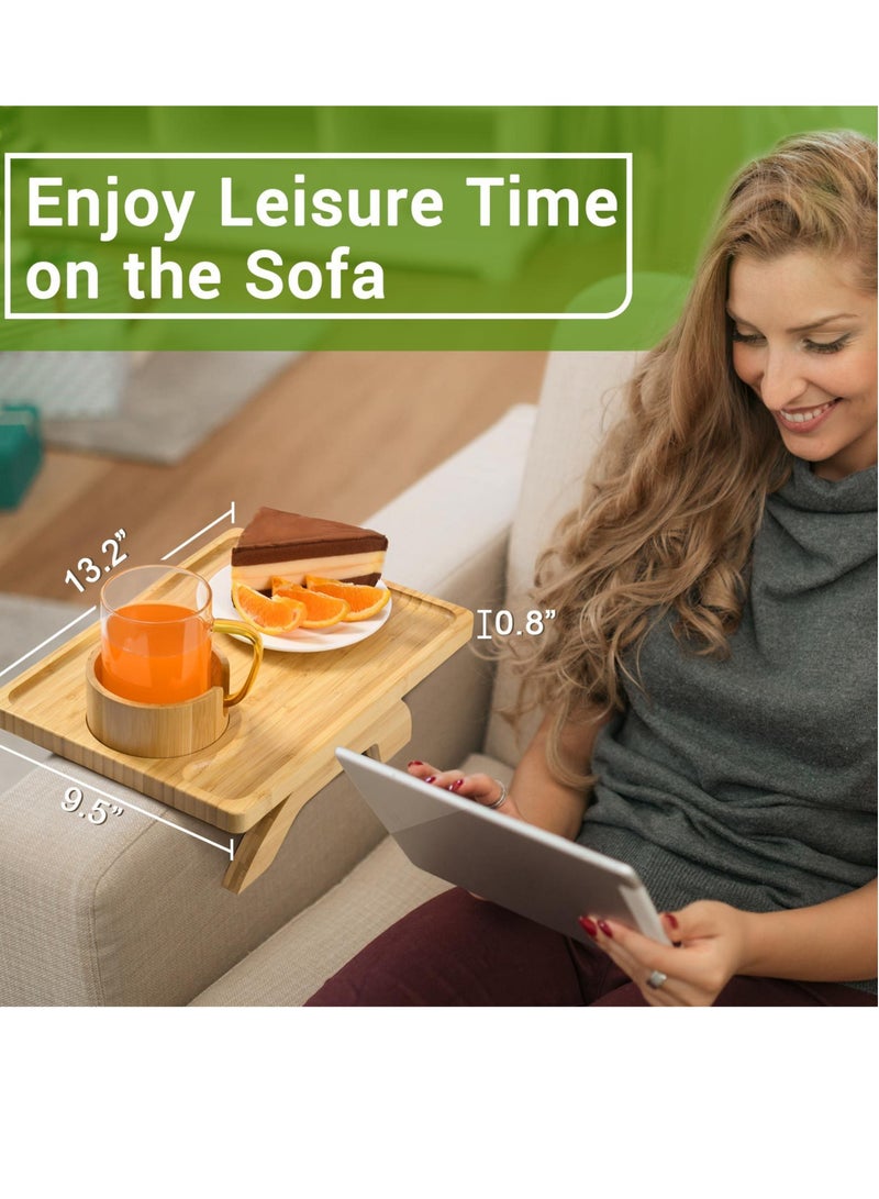 Generic Sofa armrest tray, sofa armrest tray with cup holder, sofa armrest clip, bamboo armrest tray, small electronic non-slip folding side table, drinks, eating, remote control, snacks, useful gifts - Image 3