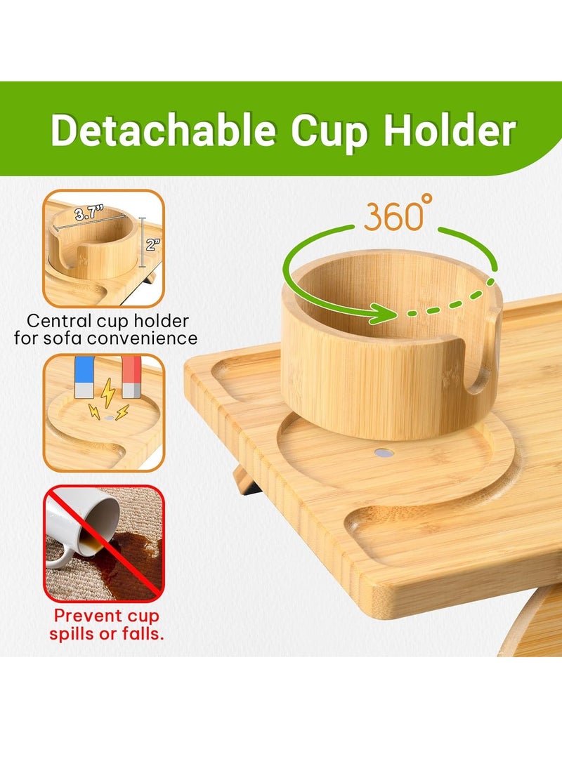 Generic Sofa armrest tray, sofa armrest tray with cup holder, sofa armrest clip, bamboo armrest tray, small electronic non-slip folding side table, drinks, eating, remote control, snacks, useful gifts - Image 2