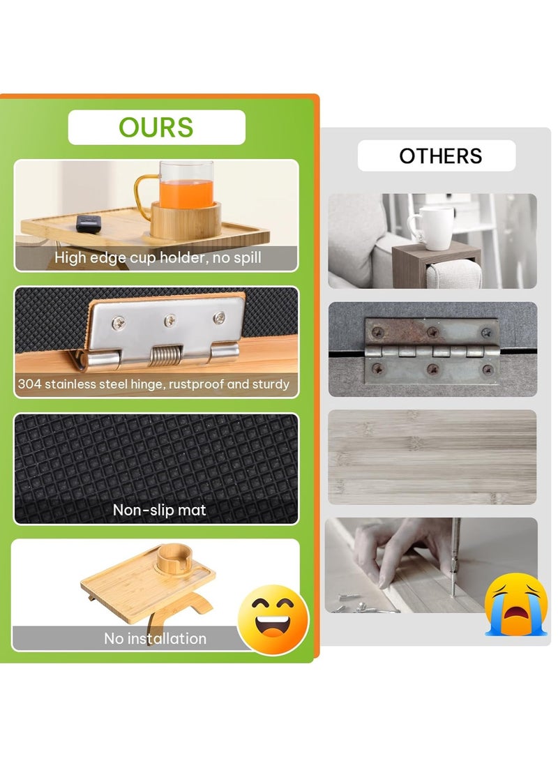 Generic Sofa armrest tray, sofa armrest tray with cup holder, sofa armrest clip, bamboo armrest tray, small electronic non-slip folding side table, drinks, eating, remote control, snacks, useful gifts - Image 5