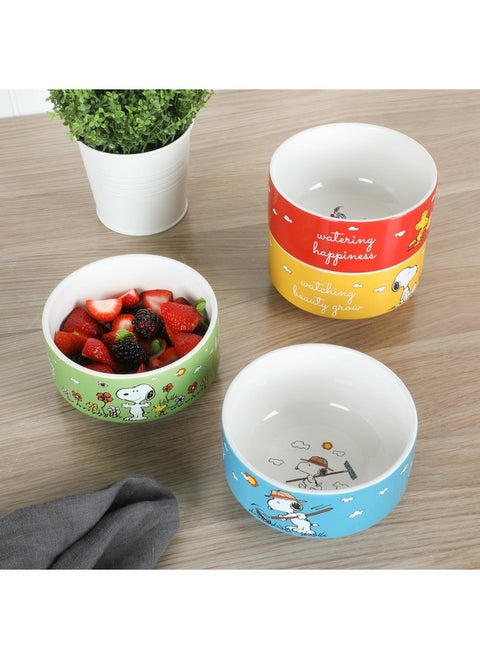Peanuts Snoopy 4 Pack Stackable 5.5" Decorated Stoneware Bowl Set