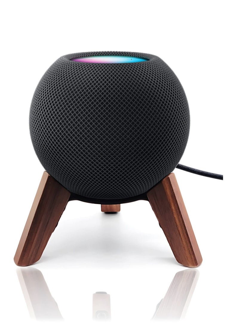 Real Wood Stand for HomePod Mini-Mid-Century Modern Style Wooden Dock, Wooden Holder Tripod with Metal Frame,Safe Stable Mount with Anti-Slip Silicone pad Protects Home pod Mini Speaker Well - Image 1