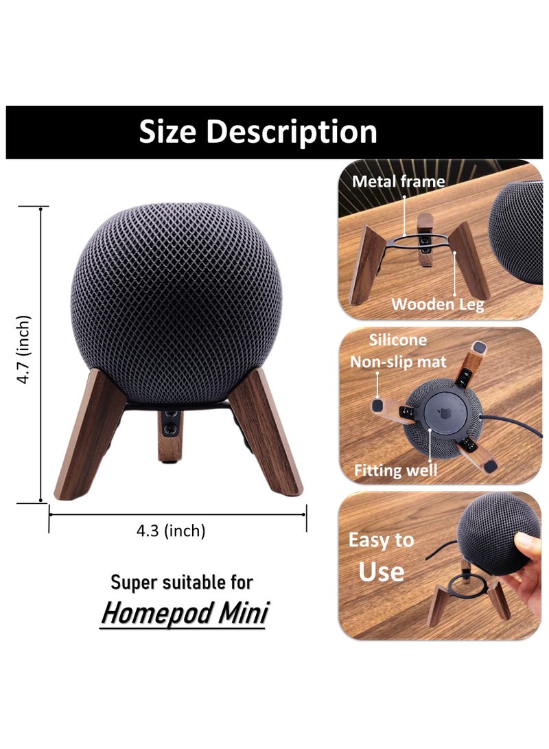 Real Wood Stand for HomePod Mini-Mid-Century Modern Style Wooden Dock, Wooden Holder Tripod with Metal Frame,Safe Stable Mount with Anti-Slip Silicone pad Protects Home pod Mini Speaker Well - Image 2