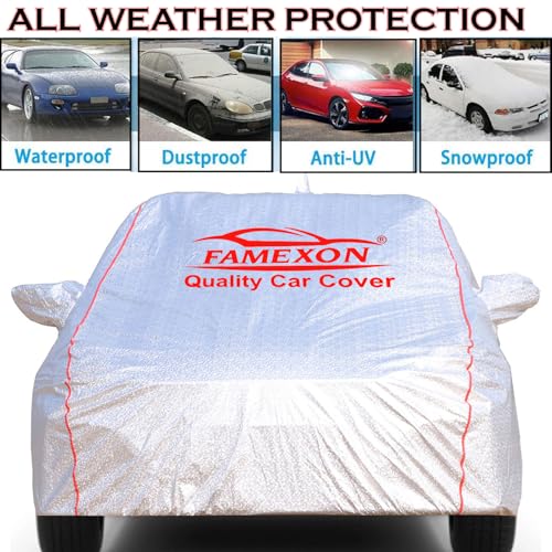 FAMEXON Waterproof Car Body Cover with Mirror Pocket Compatible for Tata Zest Triple Layer Inner Fabric & Pipein Design Protects from Animals, Heat, Rainfall (Metallic Silver) - Image 3
