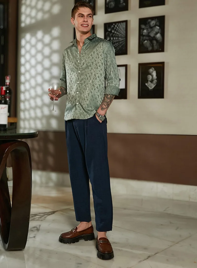 Campus Sutra Men's Olive Green Mozaic-Tactile Shirt