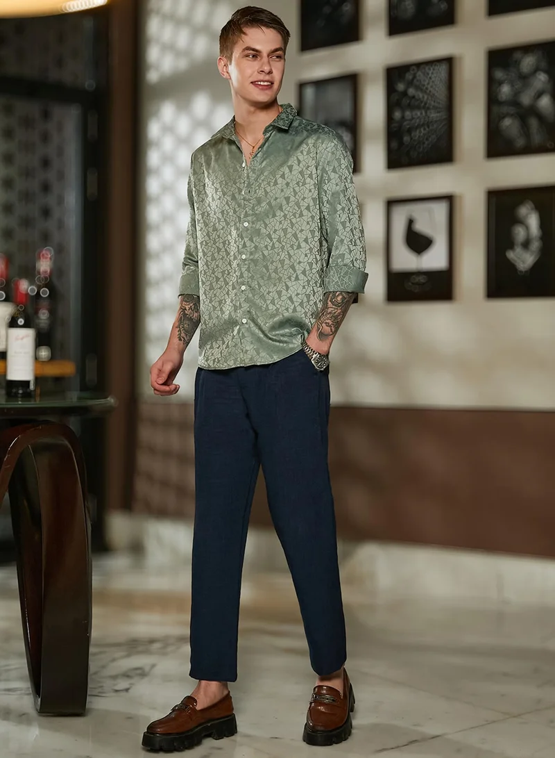 Campus Sutra Men's Olive Green Mozaic-Tactile Shirt