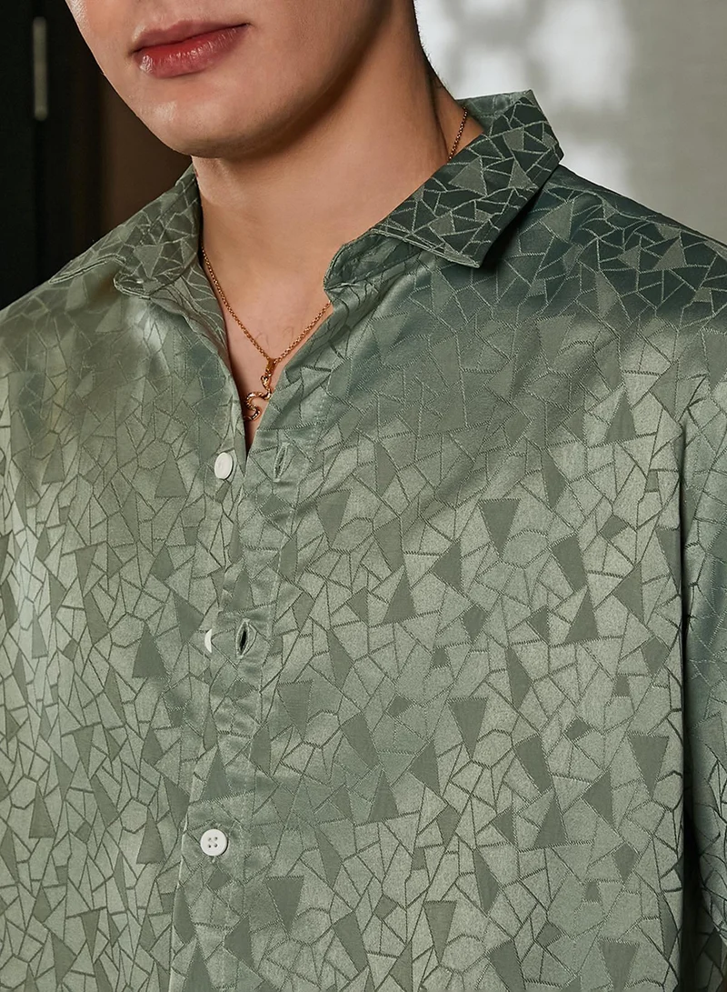 Campus Sutra Men's Olive Green Mozaic-Tactile Shirt