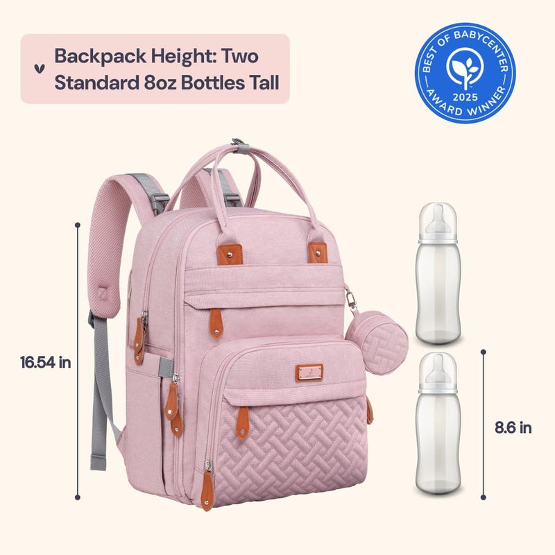 BabbleRoo Diaper Bag Backpack - Baby Essentials Travel Tote - Multi function Water Resistant Diaper Bag, Travel Essentials Baby Bag with Changing Pad, Stroller Straps & Pacifier Case - Unisex, Pink - Image 2