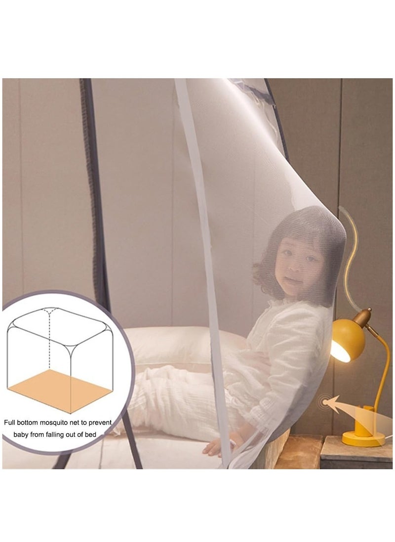 XiuWoo - Bed Mosquito Net, Pop-up Mosquito Net Tent for Indoor and Outdoor Use, Double Door Travel Mosquito Net with Mesh Bottom, Gray Edge 180*200cm - Image 1