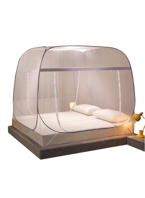 Bed Mosquito Net, Pop-up Mosquito Net Tent for Indoor and Outdoor Use, Double Door Travel Mosquito Net with Mesh Bottom, Gray Edge 180*200cm