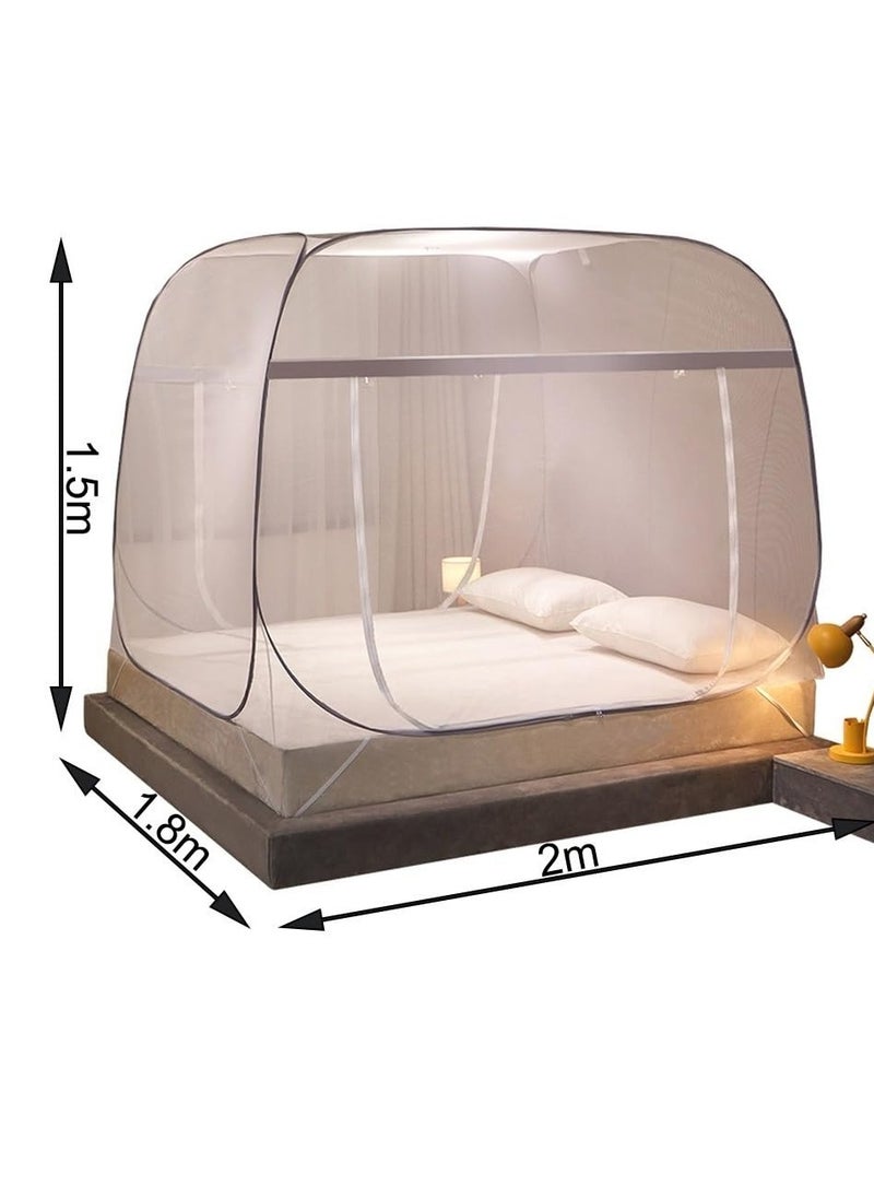 XiuWoo - Bed Mosquito Net, Pop-up Mosquito Net Tent for Indoor and Outdoor Use, Double Door Travel Mosquito Net with Mesh Bottom, Gray Edge 180*200cm - Image 1