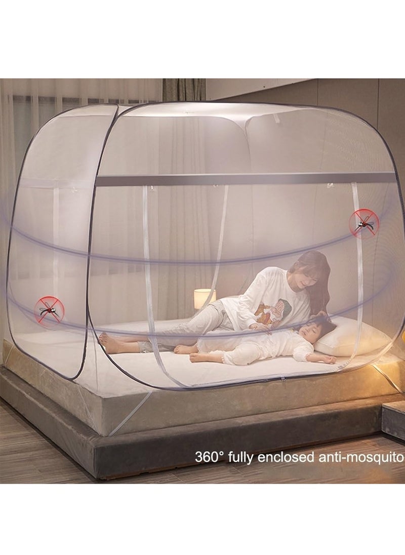 XiuWoo - Bed Mosquito Net, Pop-up Mosquito Net Tent for Indoor and Outdoor Use, Double Door Travel Mosquito Net with Mesh Bottom, Gray Edge 180*200cm - Image 1