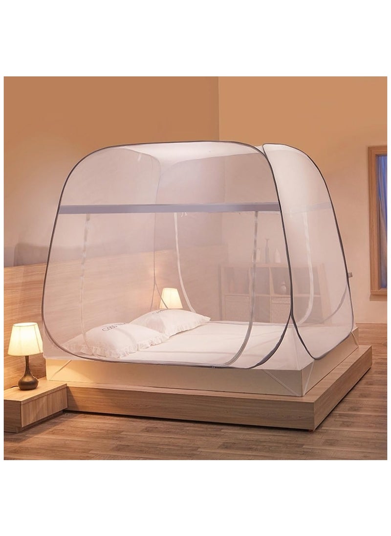 XiuWoo - Bed Mosquito Net, Pop-up Mosquito Net Tent for Indoor and Outdoor Use, Double Door Travel Mosquito Net with Mesh Bottom, Gray Edge 180*200cm - Image 1