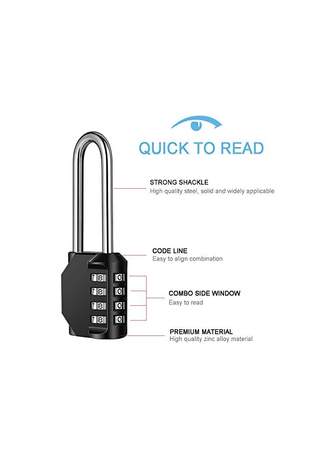PROMASS 2.6 Inch Long Shackle Combination Lock 4 Digit Outdoor Waterproof Padlock for School Locker, Gym Locker, Hasp Storage, Gate, Fence, Toolbox, Black, 2PCS - Image 2