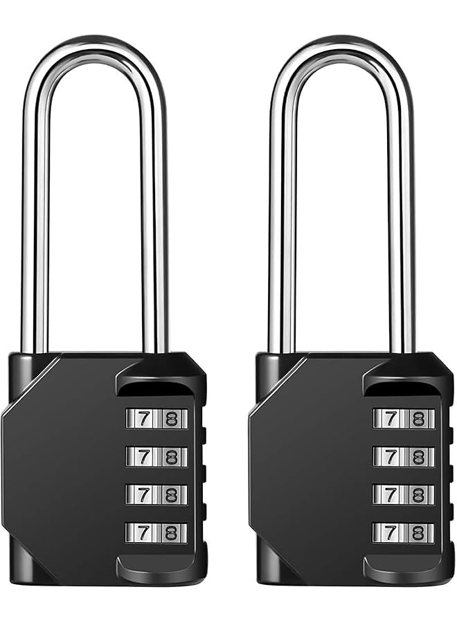 PROMASS 2.6 Inch Long Shackle Combination Lock 4 Digit Outdoor Waterproof Padlock for School Locker, Gym Locker, Hasp Storage, Gate, Fence, Toolbox, Black, 2PCS - Image 1