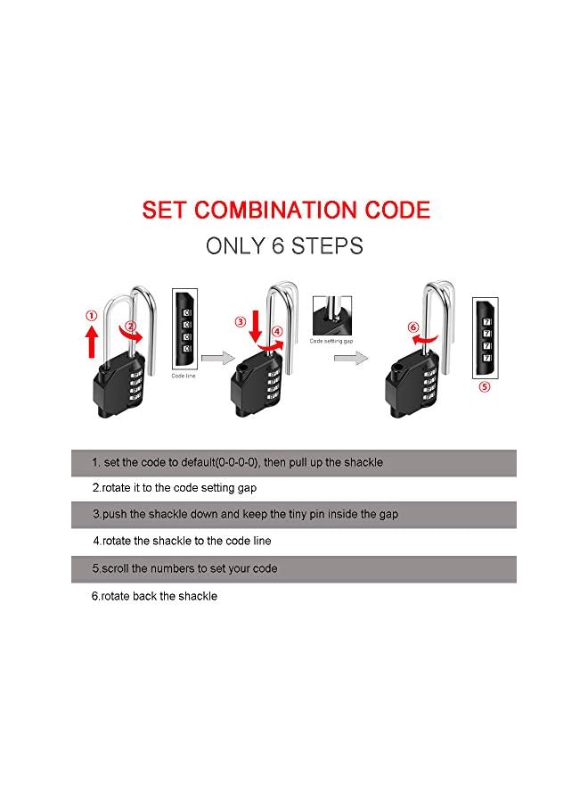 PROMASS 2.6 Inch Long Shackle Combination Lock 4 Digit Outdoor Waterproof Padlock for School Locker, Gym Locker, Hasp Storage, Gate, Fence, Toolbox, Black, 2PCS - Image 5