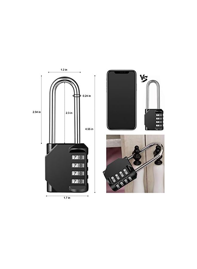 PROMASS 2.6 Inch Long Shackle Combination Lock 4 Digit Outdoor Waterproof Padlock for School Locker, Gym Locker, Hasp Storage, Gate, Fence, Toolbox, Black, 2PCS - Image 4