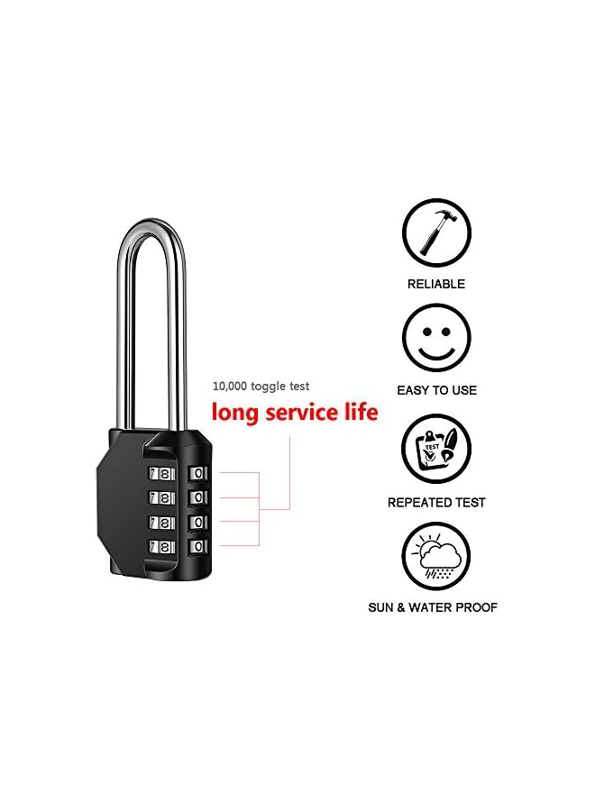 PROMASS 2.6 Inch Long Shackle Combination Lock 4 Digit Outdoor Waterproof Padlock for School Locker, Gym Locker, Hasp Storage, Gate, Fence, Toolbox, Black, 2PCS - Image 3