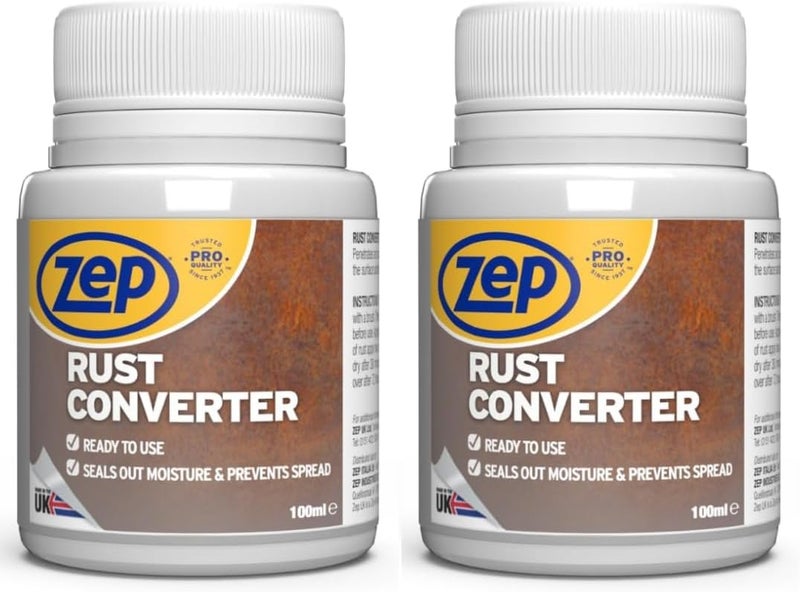 Zep Rust Converter and neutraliser - 2 Pack with a brush for easy application | Rust inhibitor | Rust converter for cars | Rust converter for metal | Car rust treatment (Rust Converter 2 Pack) Integrated practical design