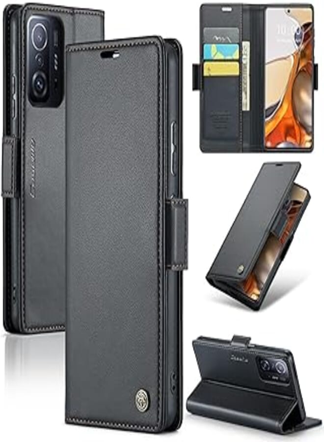 Phone Case Compatible with Mi 11T / Mi 11T Pro Case, Premium PU Leather Flip Case Cover with Card Holder Slot Compatible with Mi 11T / Mi 11T Pro (Black)