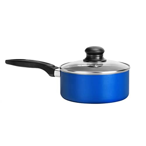 NutriChef Blue Saucepan WLid Stylish 125 quart Ceramic Kitchen Pan Cookware Set Topgrade Aluminum Alloy Pot Transparent Tempered Glass Lid wSteam Escape Hole Black Backlite Handles