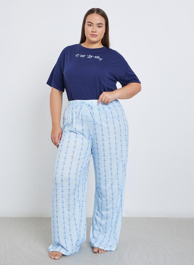 Styli Plus Slogan Dropped Shoulder T-Shirt and Pyjama Set - Image 5