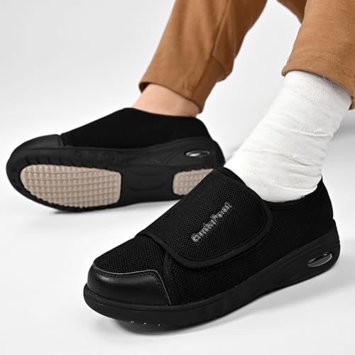 GudaFoot Women's Diabetic Shoes Easy Put on with Adjustable Lightweight for Edema Plantar Fasciitis Bunions Arthritis Neuropathy Wide Width Swollen Feet Bottom Fattening and Widening Elderly Shoes Black,7 - Image 5