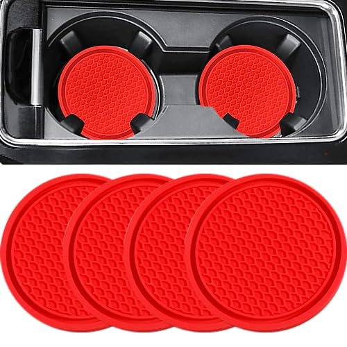 ZSDY Car Cup Coaster, 4PCS Universal Auto Non-Slip Cup Holder Embedded in Ornaments Silicone Coaster, Car Interior Accessories Sets, Red - Image 1