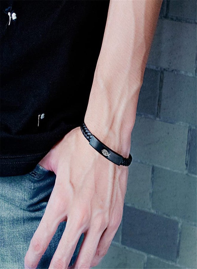 KBNSUIAN Dainty Christian Jesus Fish Ichthys Faith Leather Bracelet, Catholic Christ Lord's Guidance Meditation Bangle for Prayer Baptism Communion Church Birthday, 8.26'' - Image 5