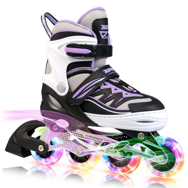 2PM SPORTS 2pm Sports Adjustable Light up Inline Skates, Stylish Design Beginner Roller Skates for Boys and Girls - Purple Medium - Image 1