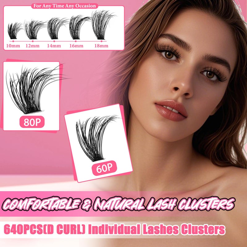 Gmagictobo Volume Lash Extension Kit Thick Cluster Eyelash Extensions 10-18MM Lash Clusters 640Pcs Individual Lash Extensions DIY Lashes Clusters with Lash Bond and Seal Lash Tweezers - Image 5