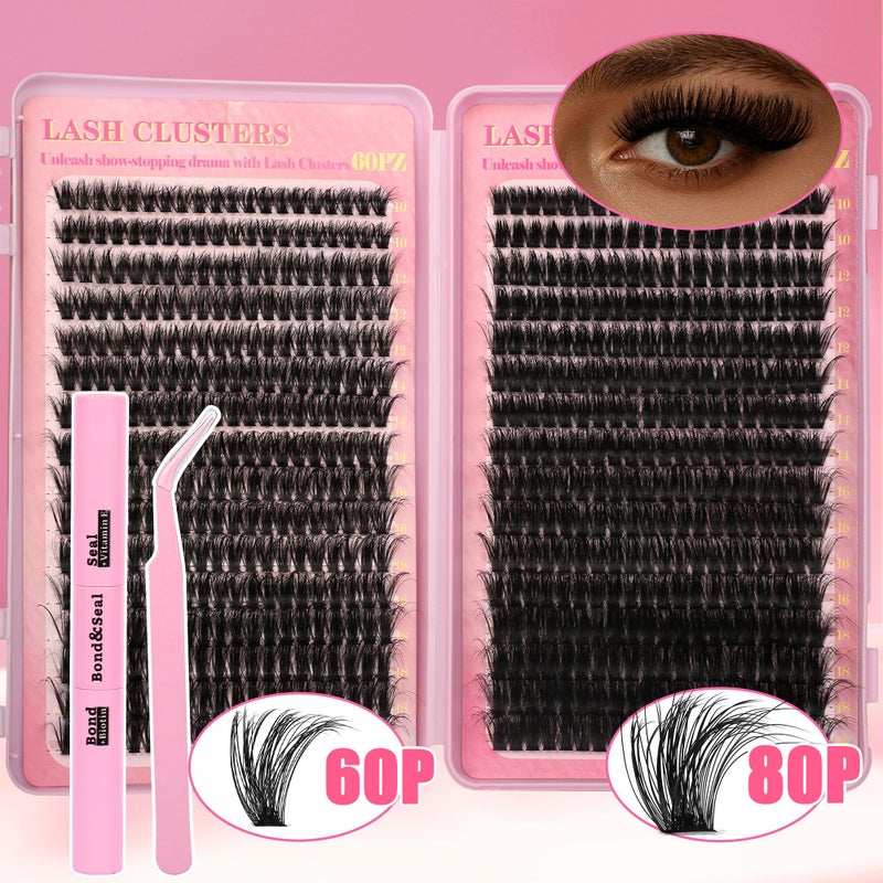 Gmagictobo Volume Lash Extension Kit Thick Cluster Eyelash Extensions 10-18MM Lash Clusters 640Pcs Individual Lash Extensions DIY Lashes Clusters with Lash Bond and Seal Lash Tweezers - Image 2